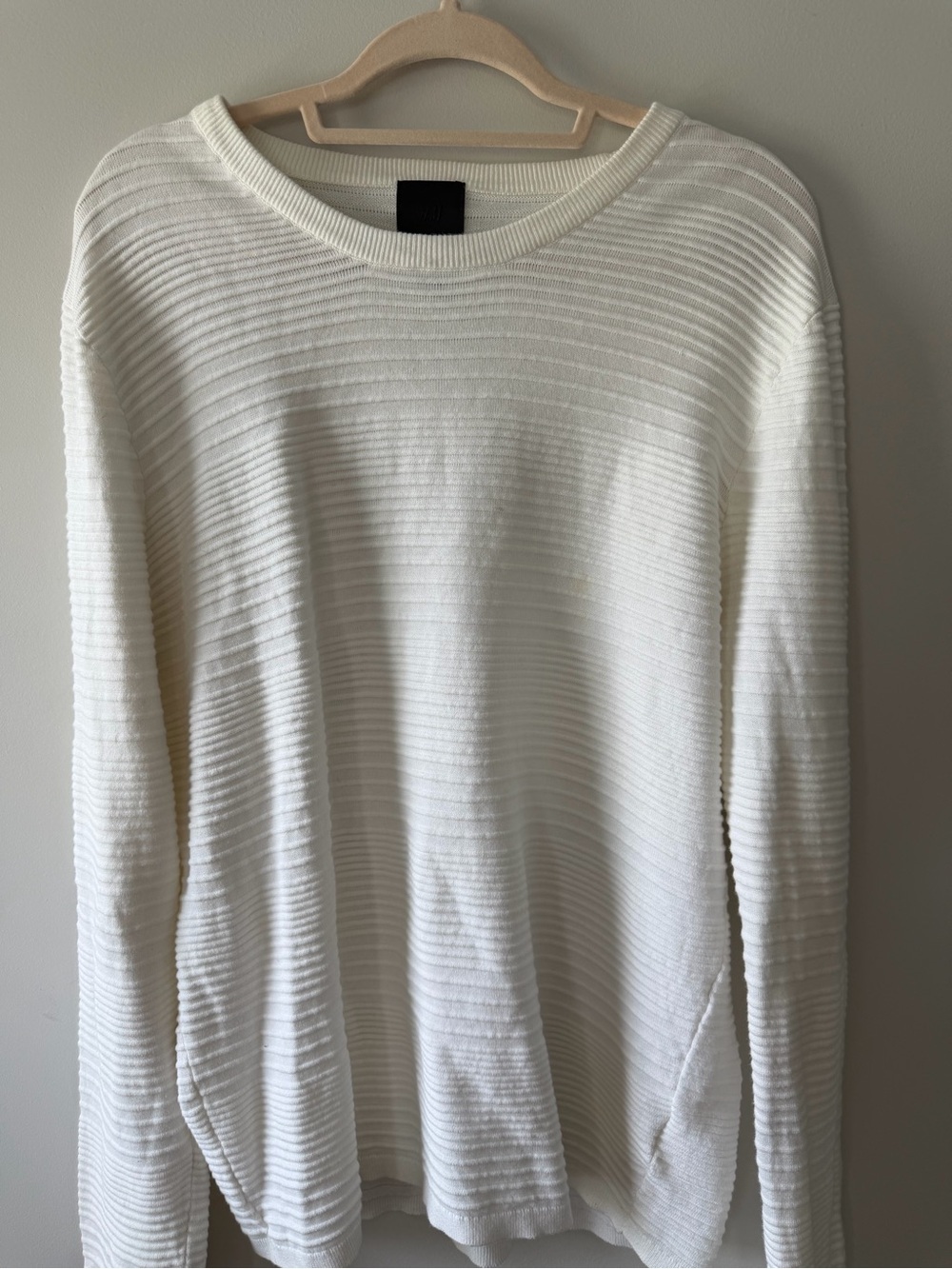 H&M Men's Cream Ribbed Crewneck Sweater
